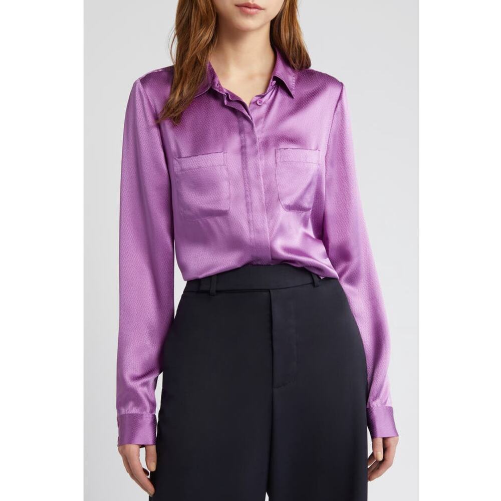 Frame Pocket Silk Button Up Shirt in Orchid size XS